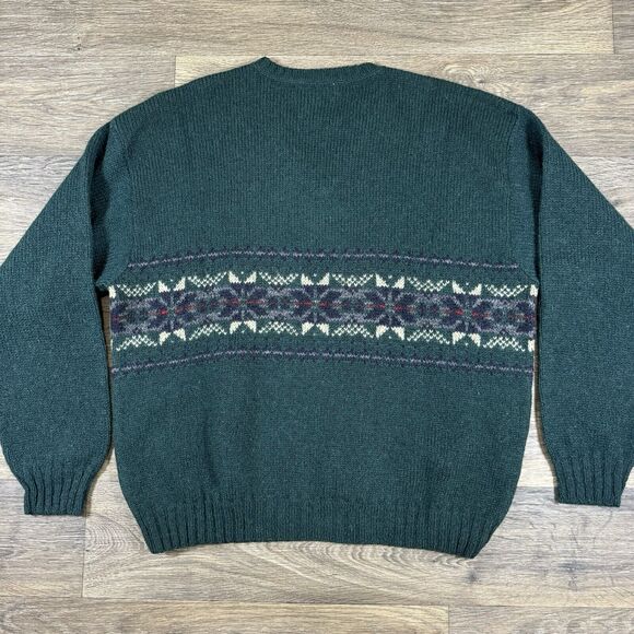 Eddie Bauer Sweater Mens XL Vintage Fair Isle Green V-Neck Wool USA Made - Picture 7 of 9